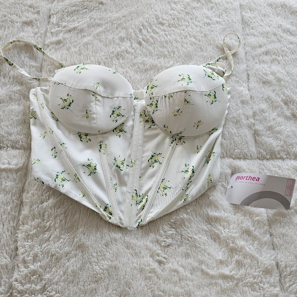 NEW Floral White Bustier Top Size XS - Picture 2 of 4